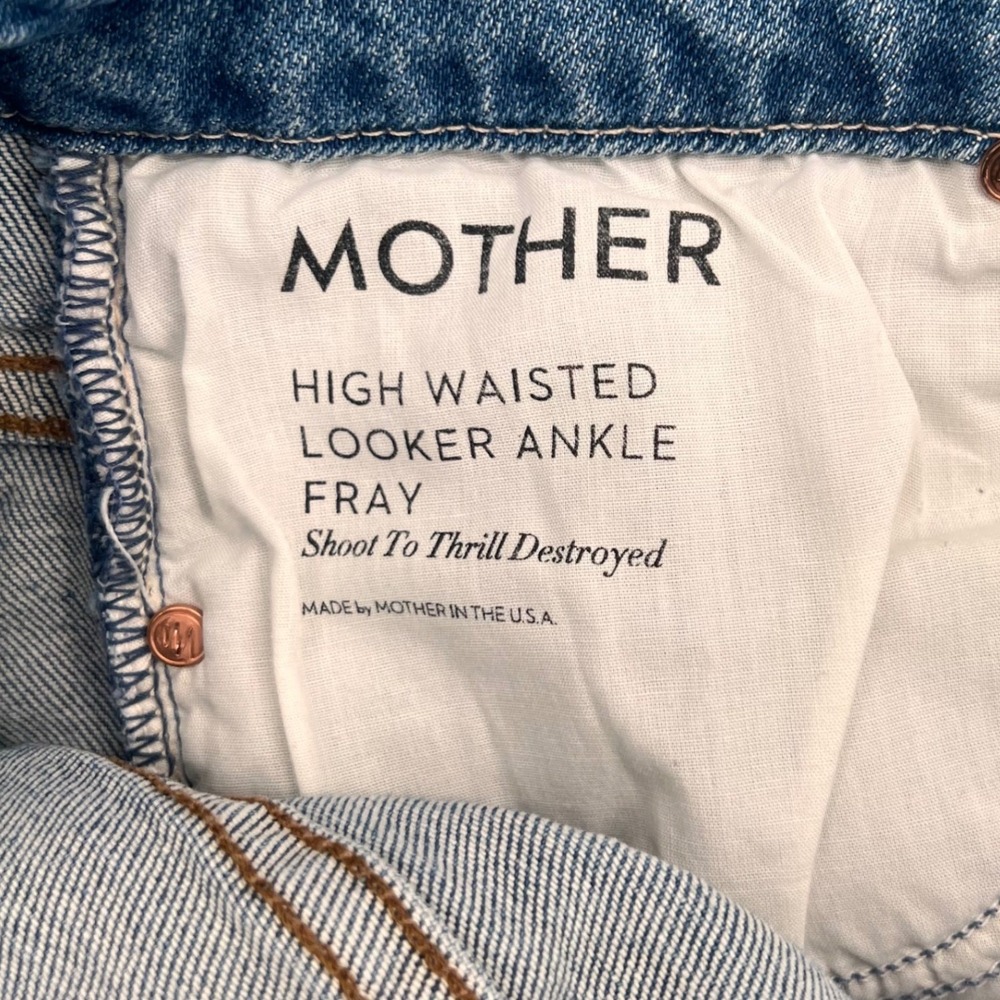 Mother The Looker High Rise Skinny Crop Distressed Frayed Hem Blue Jeans Size 28 - Picture 10 of 14